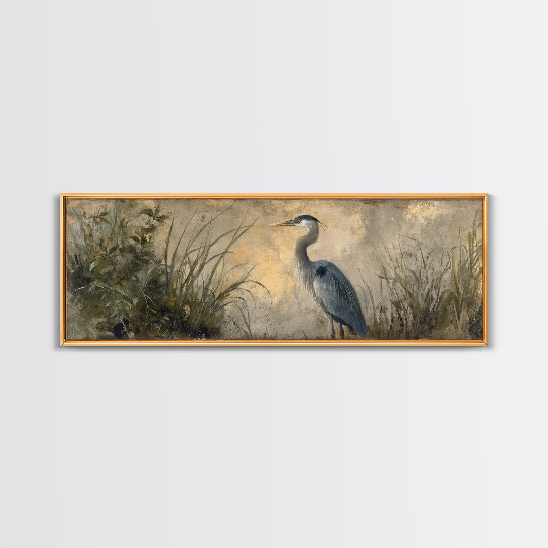 Blue Heron Standing Framed Canvas Print, Animal Art, Decor, Living Room Decor, Fine Art, Creature, Digital Print, Printable Art, ANI-3x1-51