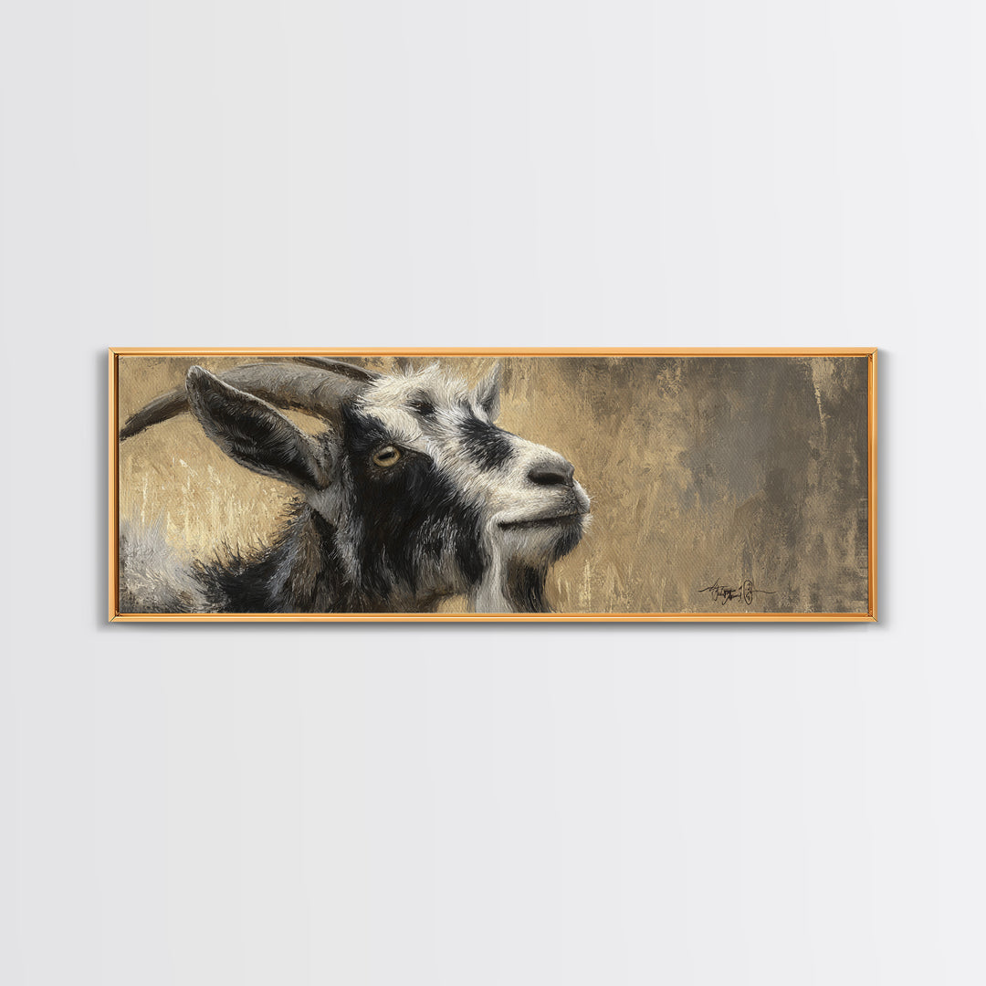 Goat Portrait with Rustic Folk Art Personality Canvas Print, Animal Art, Boho Wall Art, Living Room Decor, Oil Painting, ANI-3x1-61