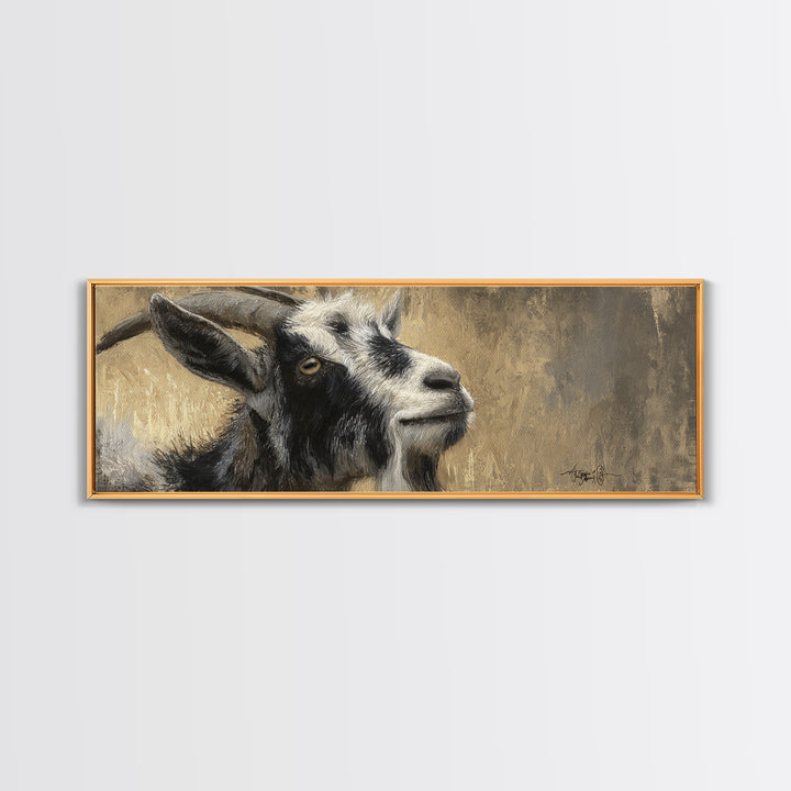Goat Portrait with Rustic Folk Art Personality Canvas Print, Animal Art, Boho Wall Art, Living Room Decor, Oil Painting, ANI-3x1-61