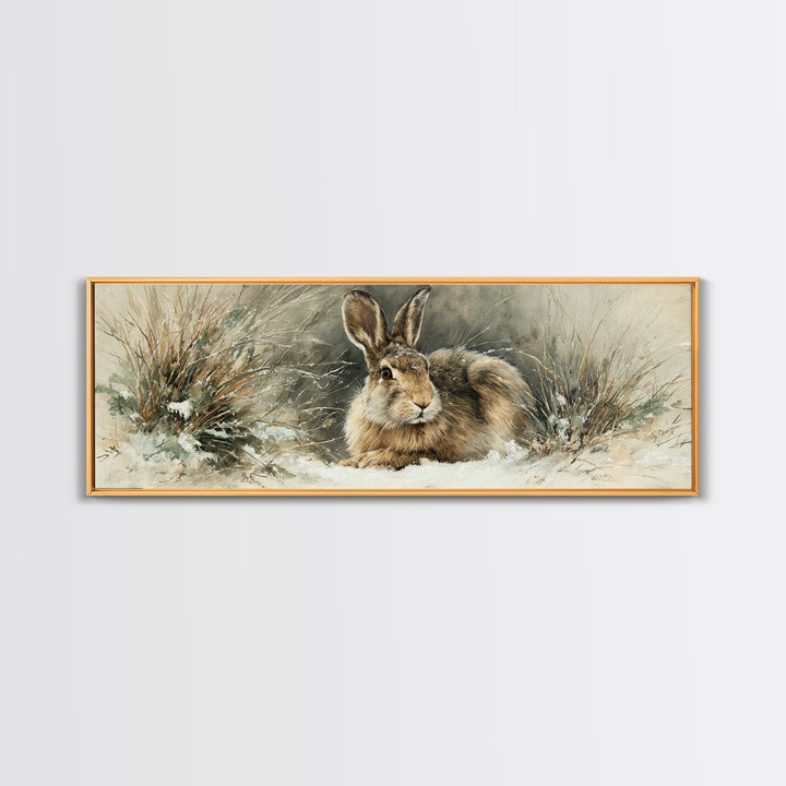 Curious Rabbit in a Soft Watercolor Meadow Framed Canvas Print, Animal Art, Modern Wall Art, Living Room Decor, Creature, ANI-3x1-69