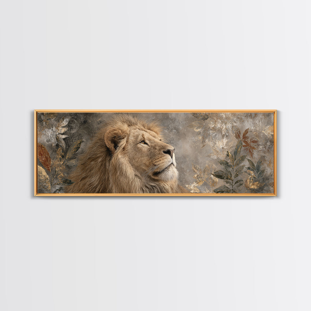 Regal Lion Profile Framed Canvas Print, Animal Art, Nursery Art, Living Room Decor, Fine Art, Creature, Luxury Decor, ANI-3x1-73