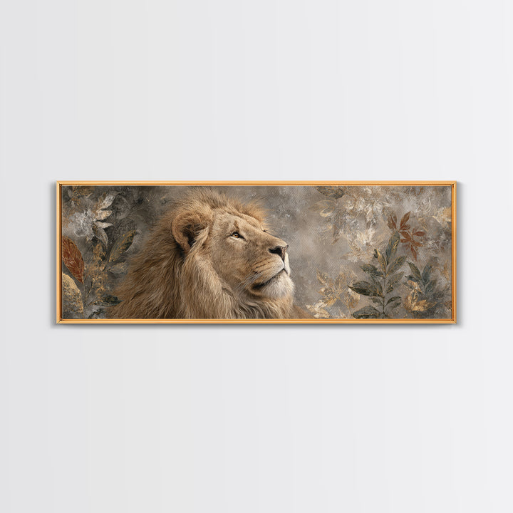 Regal Lion Profile Framed Canvas Print, Animal Art, Nursery Art, Living Room Decor, Fine Art, Creature, Luxury Decor, ANI-3x1-73