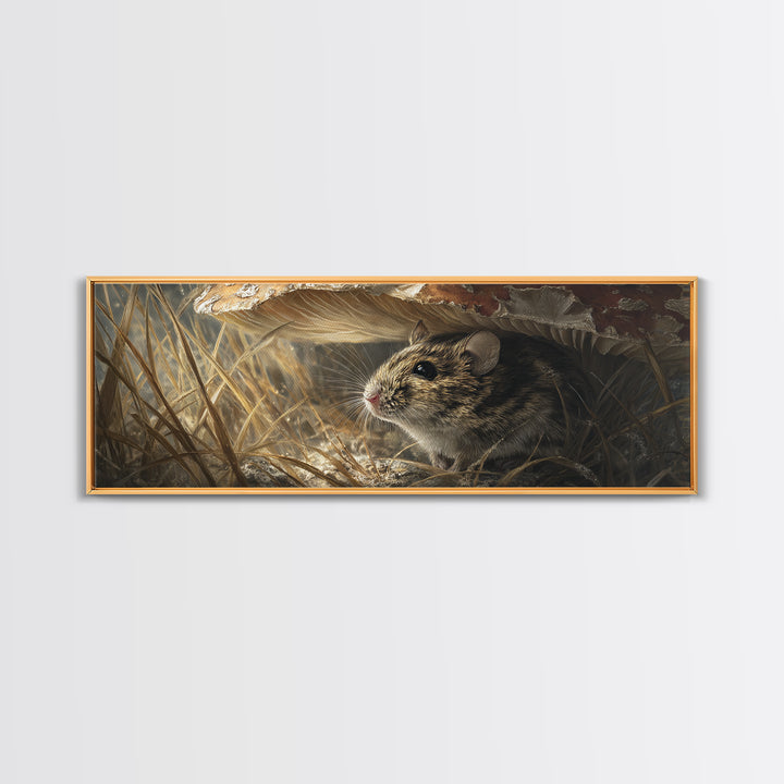 Tiny Field Mouse Framed Canvas Print, Animal Art, Digital Print, Living Room Decor, Oil Painting, Creature, Colorful Wall Art, ANI-3x1-74