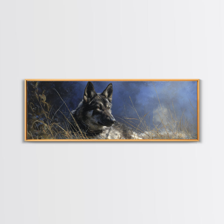 Dog Portrait with Painterly Collar and Loyal Framed Canvas Print, Animal Art, Nursery, Living Room Decor, Fine Art, Creature, ANI-3x1-77