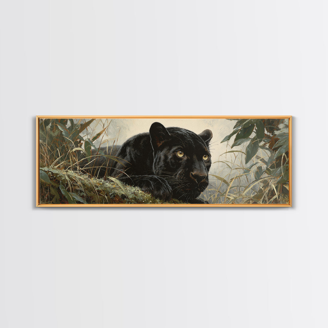 Dramatic Black Panther Emerging from Deep Jungle Canvas Print, Animal Art, Printable Art, Living Room Decor, Watercolor Art, ANI-3x1-94