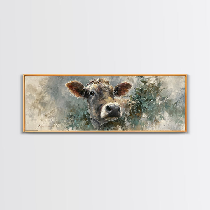 Gentle Cow Portrait Canvas Print, Animal Art, Textured Painting, Living Room Decor, Fine Art, Creature, Printable Wall Art, ANI-3x1-95
