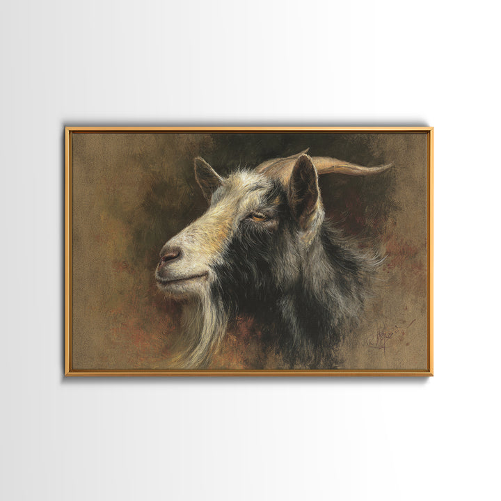 Goat Portrait with Rustic Folk Art Personality Canvas Print, Animal Art, Nursery Decor, Living Room Decor, Fine Art, Creature, ANI-3x2-1