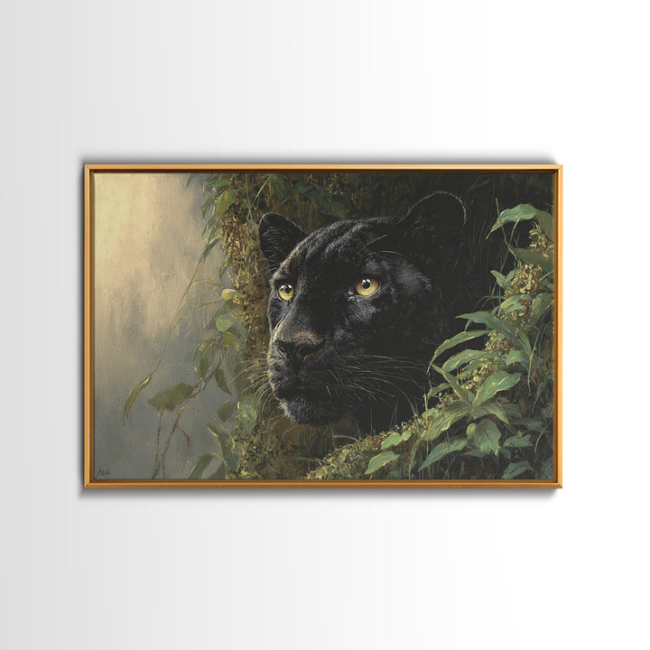 Dramatic Black Panther Emerging from Deep Jungle Canvas Print, Animal Art, Digital Wall Art, Living Room Decor, Creature, ANI-3x2-10