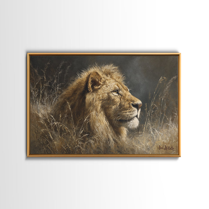 Regal Lion Profile Framed Canvas Print, Animal Art, Nursery Wall Art, Living Room Decor, Watercolor Art, Creature, ANI-3x2-13