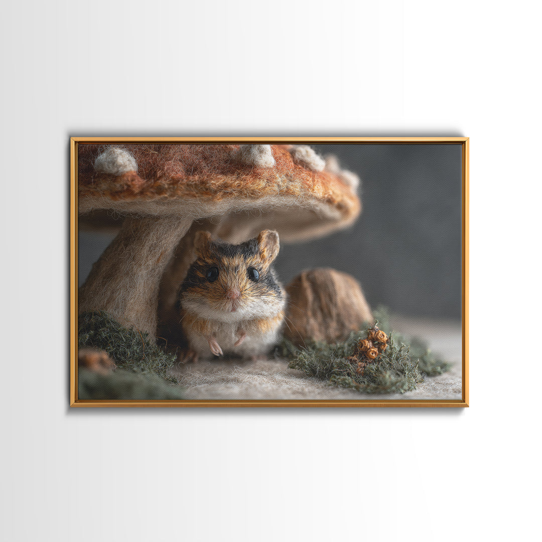 Tiny Field Mouse Framed Canvas Print, Animal Art, Digital Art, Living Room Decor, Fine Art, Creature, Farmhouse Decor, ANI-3x2-14
