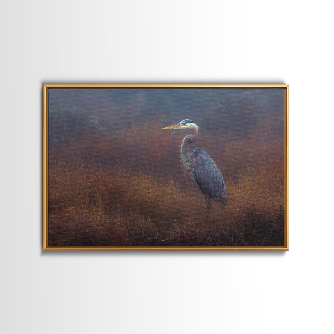 Blue Heron Standing Framed Canvas Print, Animal Art, Printable Wall Art, Living Room Decor, Fine Art, Creature, Boho Wall Art, ANI-3x2-15