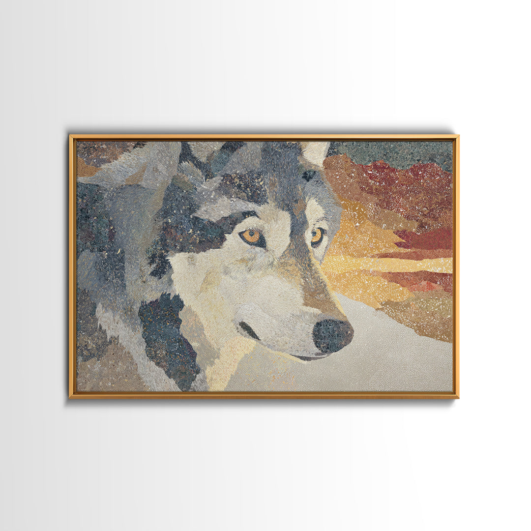 Wolf Silhouette Beneath a Star Filled Sky Canvas Print, Animal Art, Living Room Decor, Watercolor Art, Creature, ANI-3x2-26