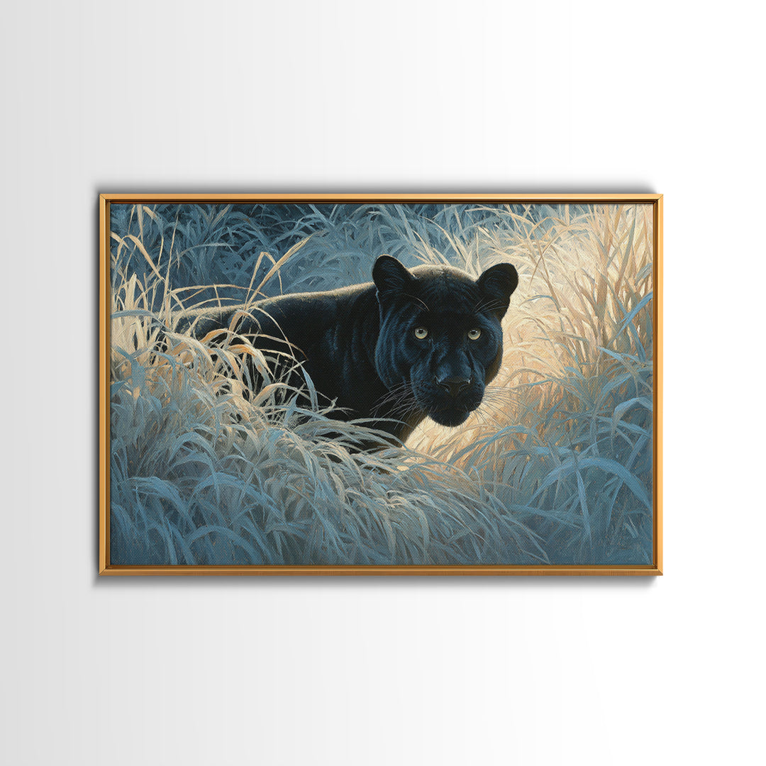 Dramatic Black Panther Emerging from Deep Jungle Canvas Print, Animal Art, Printable Art, Living Room Decor, Watercolor Art, ANI-3x2-34