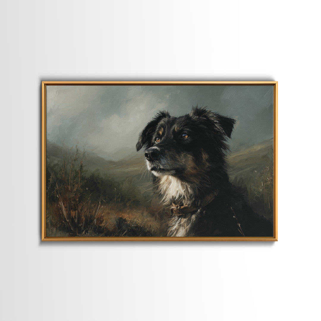 Dog Portrait with Painterly Collar and Loyal Framed Canvas Print, Animal Art, Boho Wall Art, Living Room Decor, Creature, ANI-3x2-41