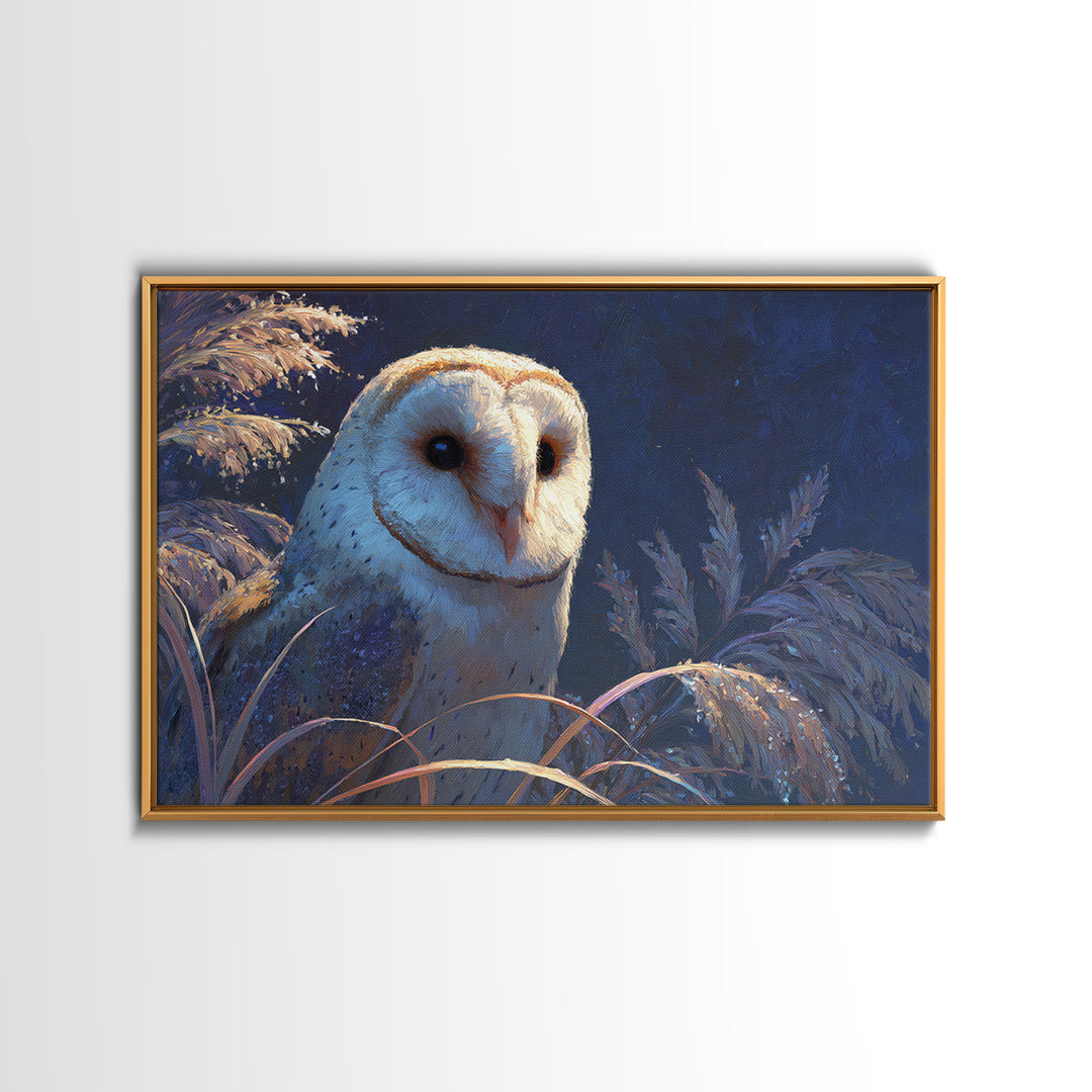 Owl with Moonlit Feathers and Celestial Accents Canvas Print, Animal Art, Colorful Wall Art, Living Room Decor, Abstract Art, ANI-3x2-43