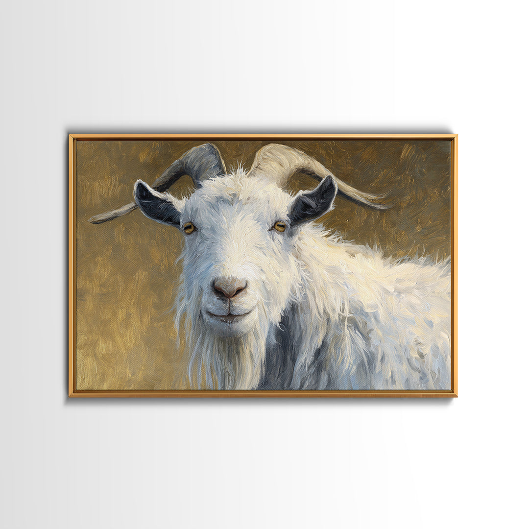 Goat Portrait with Rustic Folk Art Personality Canvas Print, Animal Art, Modern Wall Art, Living Room Decor, Fine Art, Creature, ANI-3x2-49