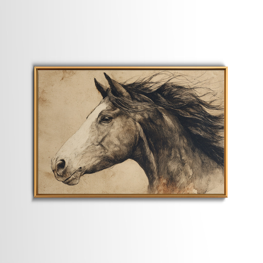 Majestic Horse Head Framed Canvas Print, Animal Art, Wall Decor, Living Room Decor, Oil Painting, Creature, Nursery Wall Art, ANI-3x2-55