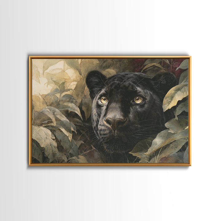 Dramatic Black Panther Emerging from Deep Jungle Canvas Print, Animal Art, Printable Art, Living Room Decor, Watercolor Art, ANI-3x2-58
