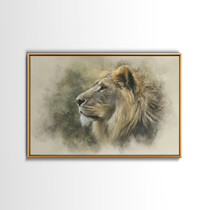 Regal Lion Profile Canvas Print, Animal Art, Living Room Decor, Oil Painting, Creature, Fine Art Print, Statement Artwork, ANI-3x2-61