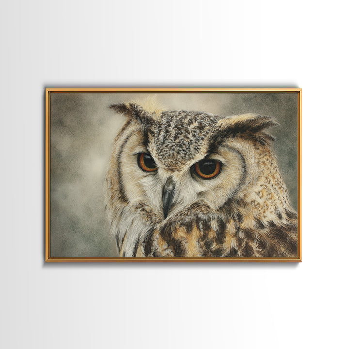Owl with Moonlit Feathers and Celestial Accents Canvas Print, Animal Art, Living Room Decor, Watercolor Art, Creature, ANI-3x2-67