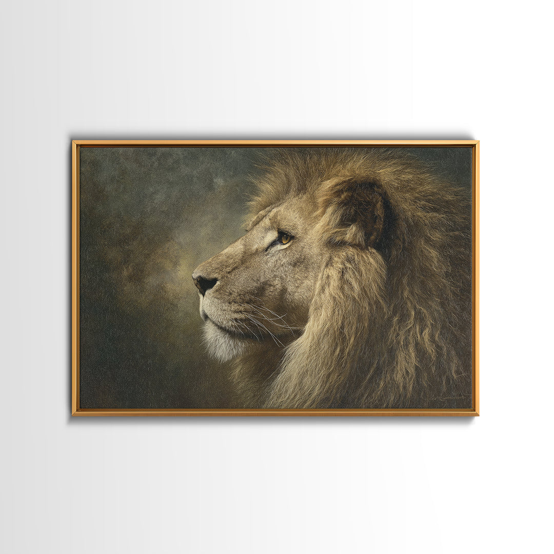 Regal Lion Profile Framed Canvas Print, Animal Art, Safari Nursery Decor, Living Room Decor, Fine Art, Creature, ANI-3x2-85