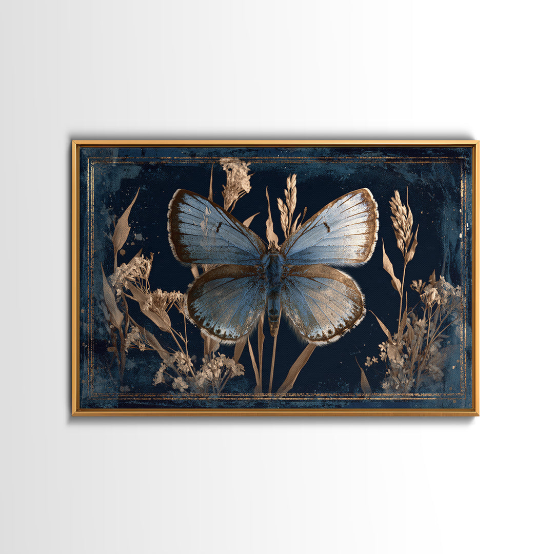 Butterfly Specimen Composition Framed Canvas Print, Animal Art, Minimalist Decor, Living Room Decor, Fine Art, Creature, ANI-3x2-99