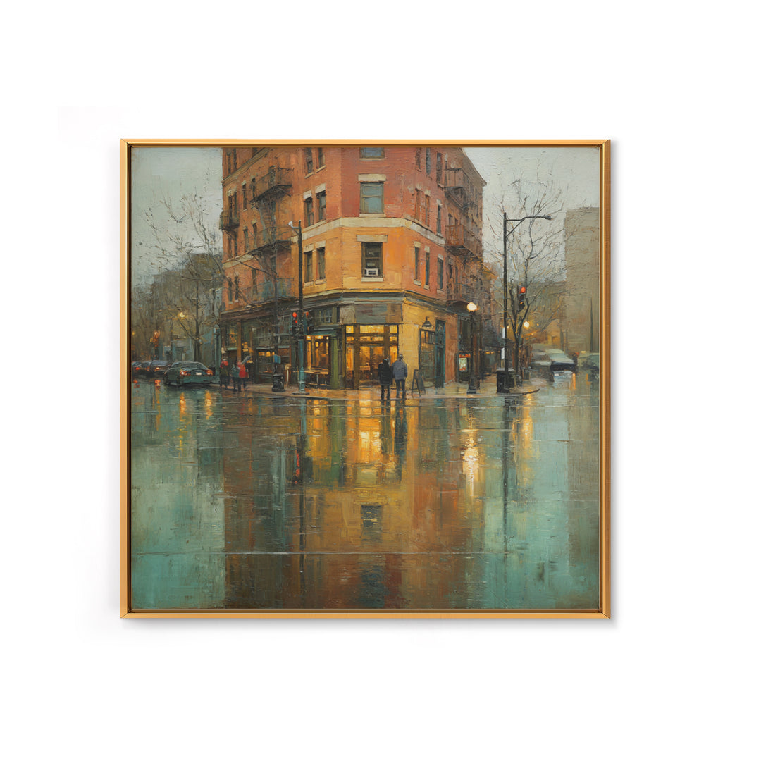 Moody City Scene Reflected Canvas Print, Art, Abstract Art, Living Room Decor, Fine Art, Pink Wall Art, Horizontal Wall Art, ART-1x1-10