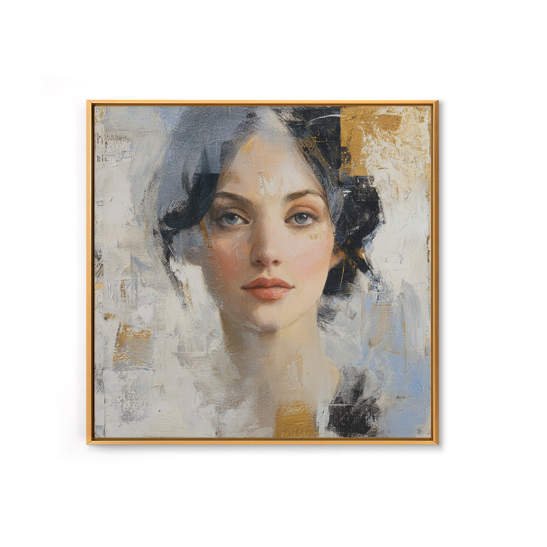 Expressive Portrait with Dramatic Light and Textured Framed Canvas Print, Art, Horizontal Wall Art, Living Room Decor, Fine Art, ART-1x1-100