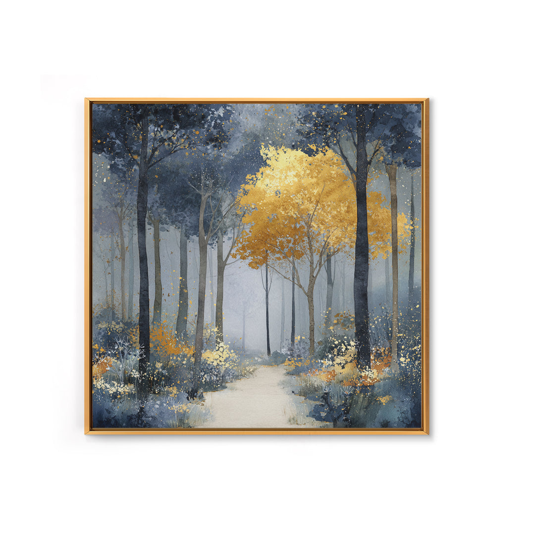 Woodland Path with Golden Autumn Atmosphere Canvas Print, Art, Metal Wall Art, Living Room Decor, Fine Art, Textured Wall Art, ART-1x1-23
