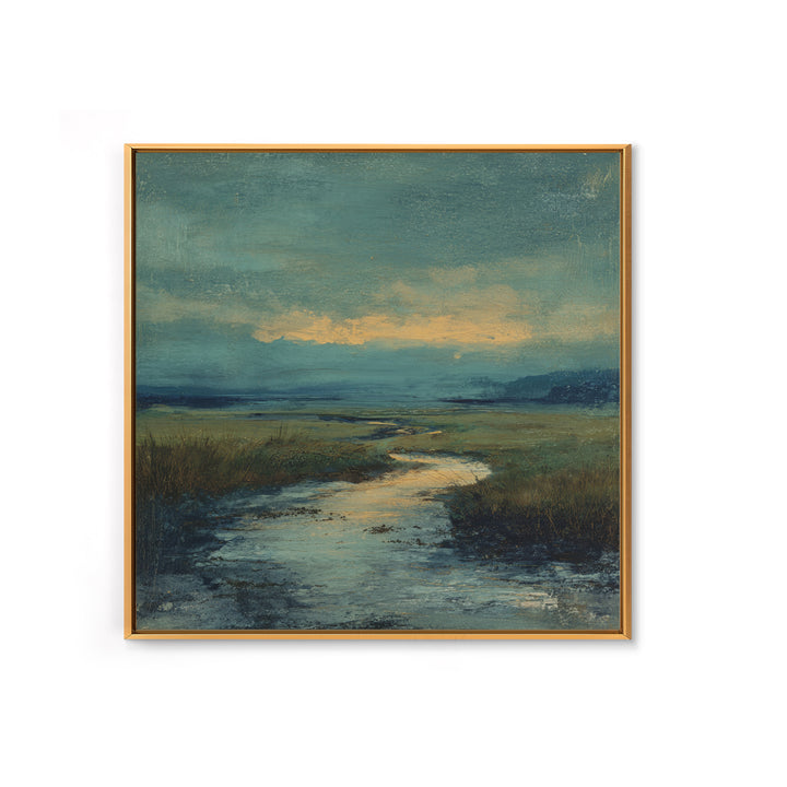 Classic Landscape with Winding River and Atmospheric Framed Canvas Print, Art, Art Nouveau, Living Room Decor, Oil Painting, ART-1x1-27