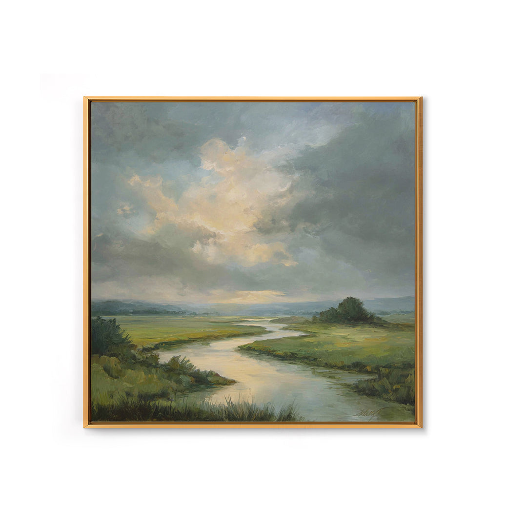 Classic Landscape with Winding River and Atmospheric Canvas Print, Art, Art Commission, Living Room Decor, Fine Art, ART-1x1-3