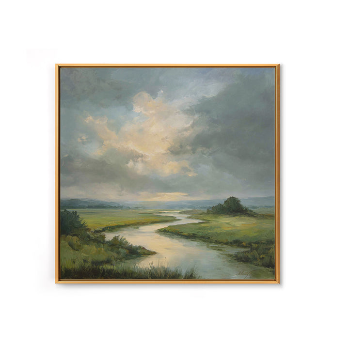 Classic Landscape with Winding River and Atmospheric Canvas Print, Art, Art Commission, Living Room Decor, Fine Art, ART-1x1-3