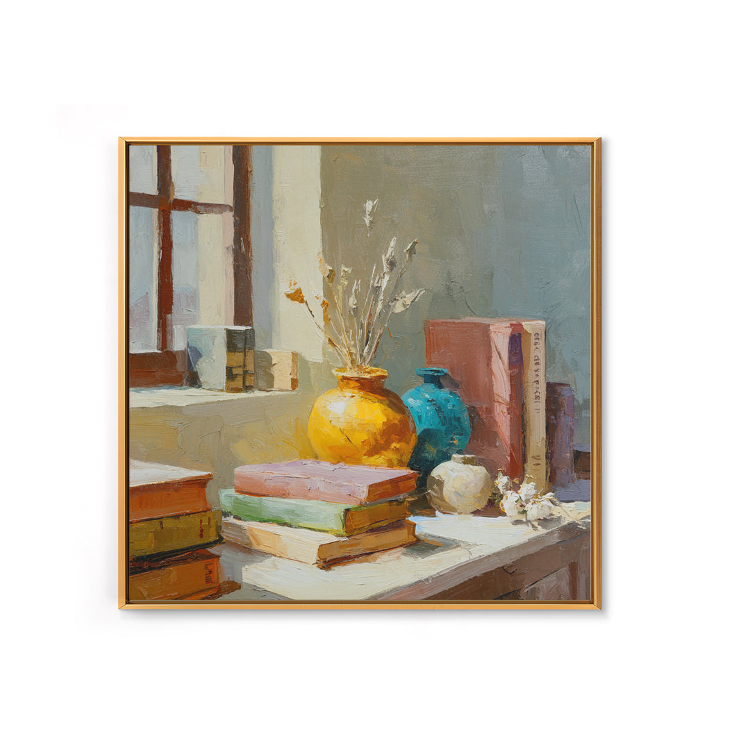 Sunlit Interior Still Life Framed Canvas Print, Art, Prints Wall Art, Living Room Decor, Fine Art, Fine Art Print, ART-1x1-38
