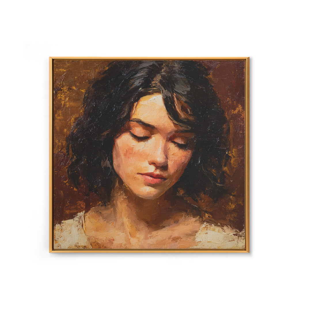Expressive Portrait with Dramatic Light and Textured Canvas Print, Art, Living Room Decor, Fine Art, Art Nouveau, ART-1x1-4