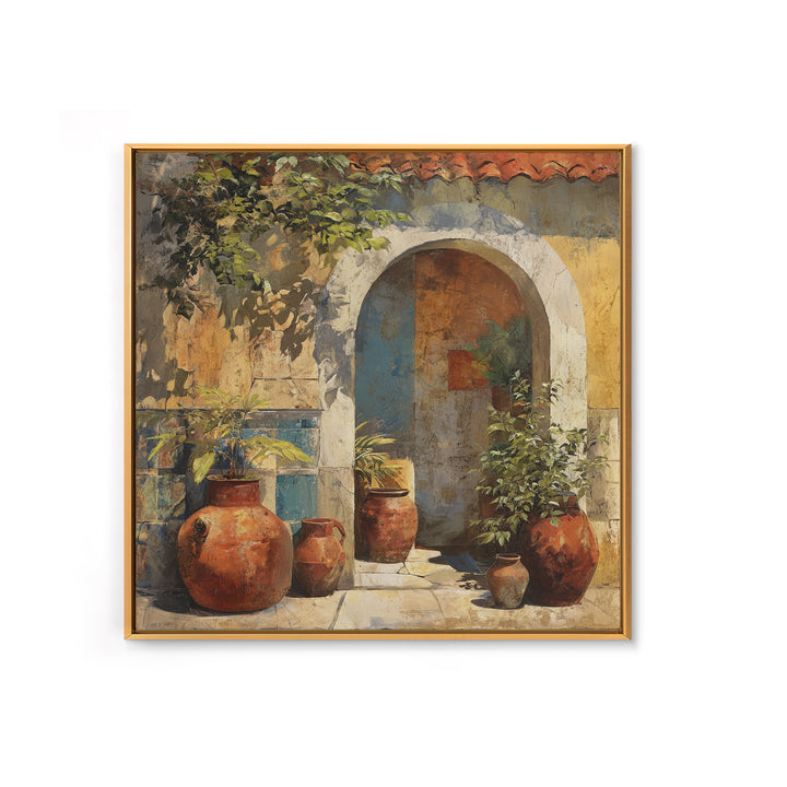 Architectural Archway in Warm Mediterranean Light Framed Canvas Print, Art, Textured Wall Art, Living Room Decor, Fine Art, ART-1x1-46