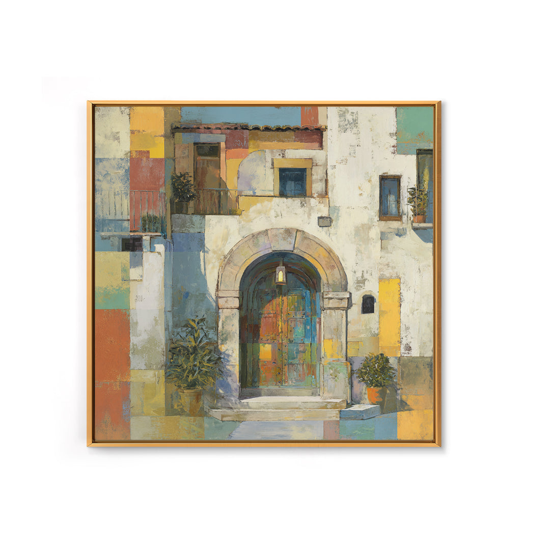 Architectural Archway in Warm Mediterranean Light Framed Canvas Print, Art, Textured Wall Art, Living Room Decor, Fine Art, ART-1x1-70