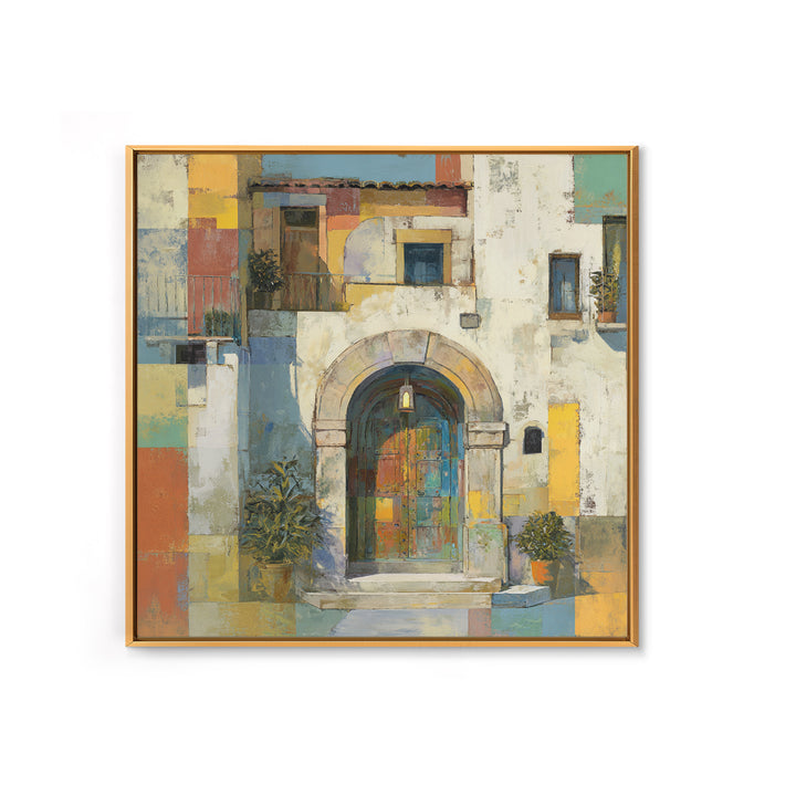 Architectural Archway in Warm Mediterranean Light Framed Canvas Print, Art, Textured Wall Art, Living Room Decor, Fine Art, ART-1x1-70