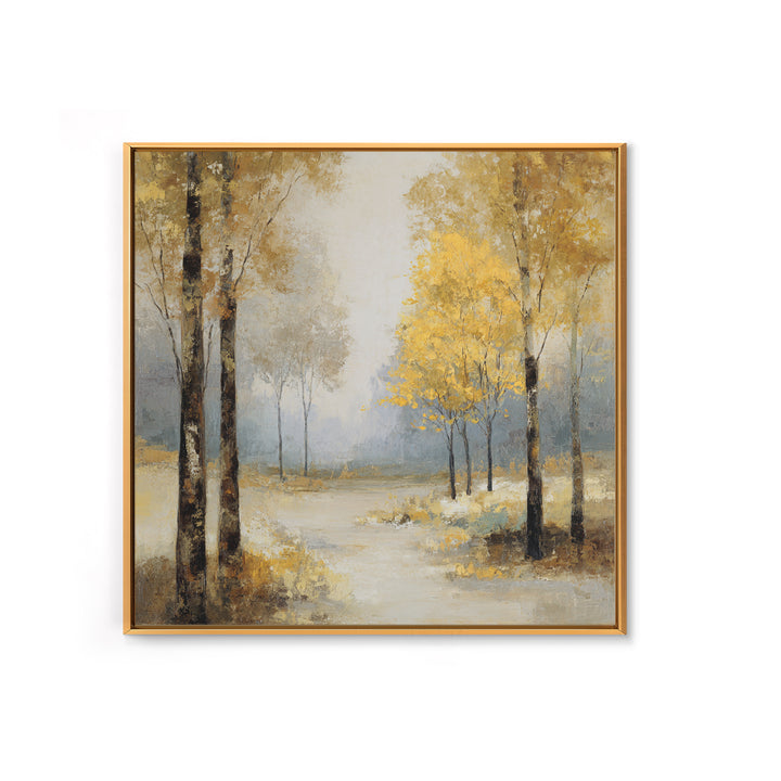 Woodland Path with Golden Autumn Atmosphere Framed Canvas Print, Art, Printable Art, Living Room Decor, Fine Art, ART-1x1-71
