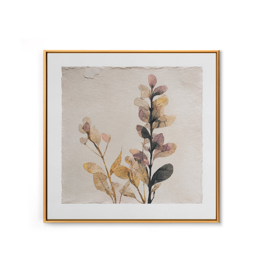 Minimal Botanical Ink Drawing on Handmade Paper Canvas Print, Art, Neutral Decor, Living Room Decor, Fine Art, ART-1x1-77