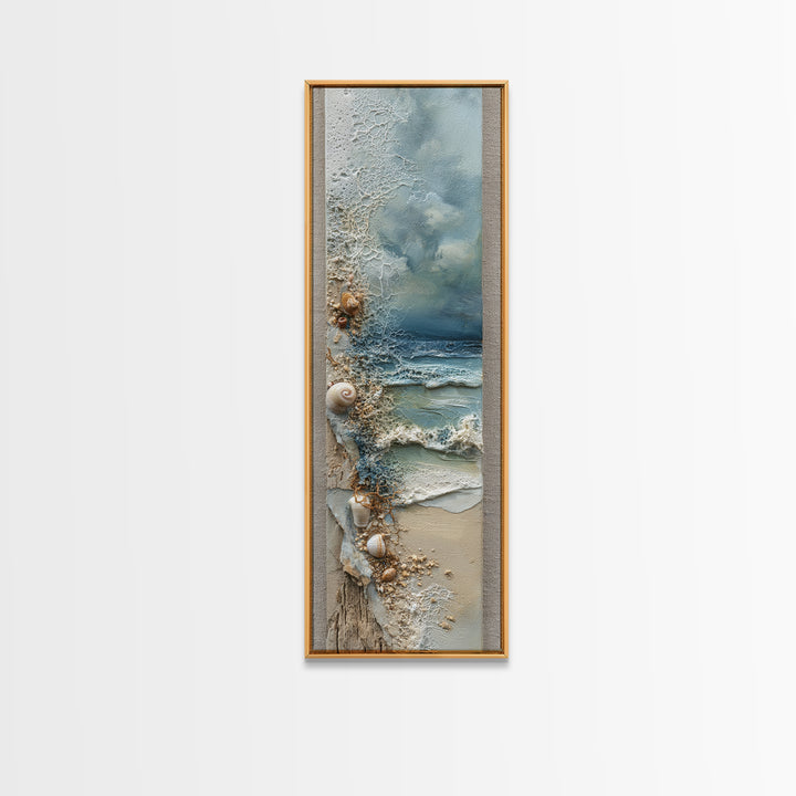Dramatic Seascape with Foam and Storm Clouds Canvas Print, Art, Boho Wall Art, Living Room Decor, Oil Painting, ART-1x3-12