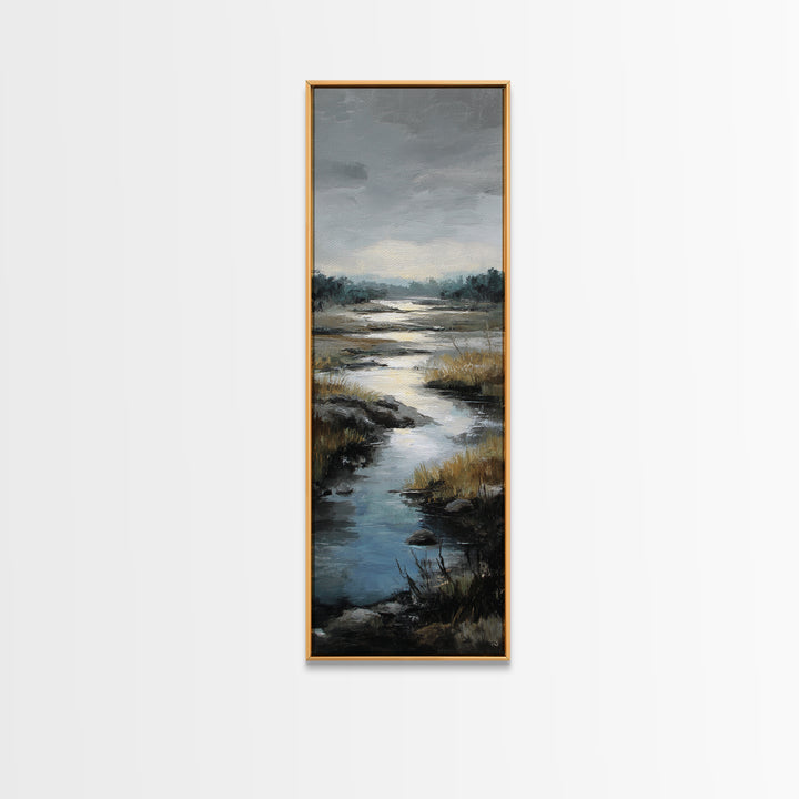 Classic Landscape with Winding River and Atmospheric Framed Canvas Print, Art, Fine Art Print, Living Room Decor, Fine Art, ART-1x3-15