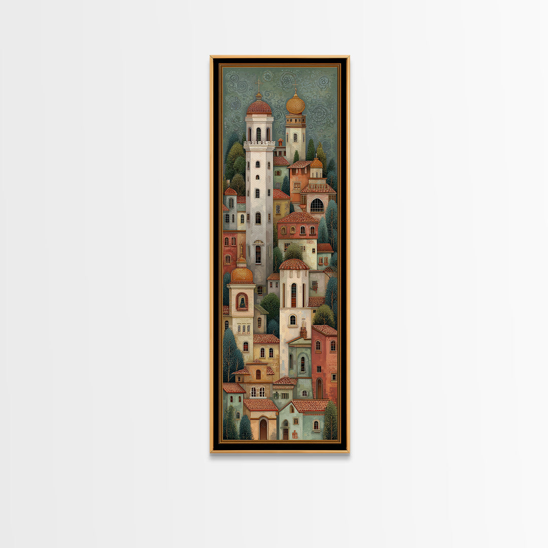 Naive Folk Art Village Canvas Print, Art, Wall Decor, Living Room Decor, Fine Art, Wall Art, Art Prints, Digital Art, ART-1x3-32