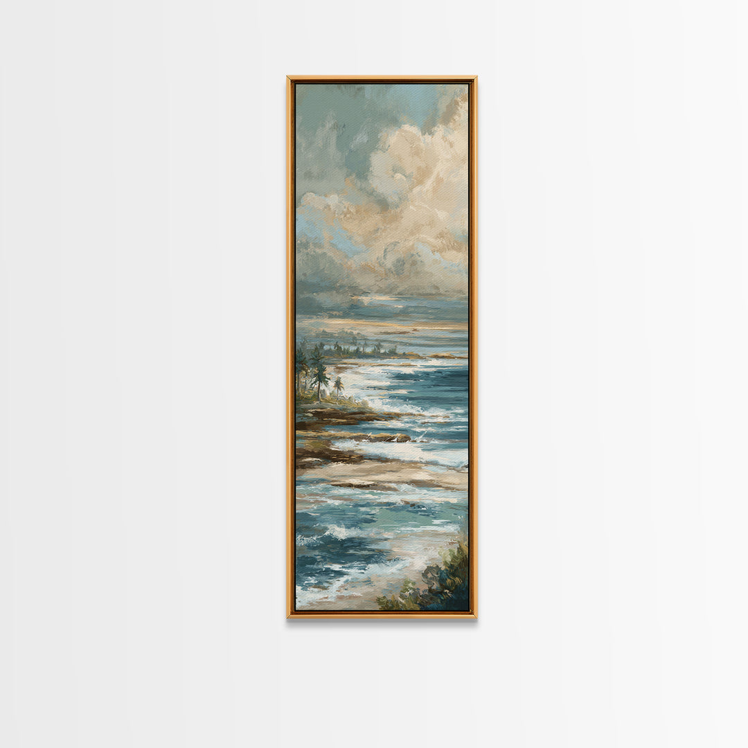 Dramatic Seascape with Foam and Storm Clouds Framed Canvas Print, Art, Neutral Decor, Living Room Decor, Fine Art, ART-1x3-36