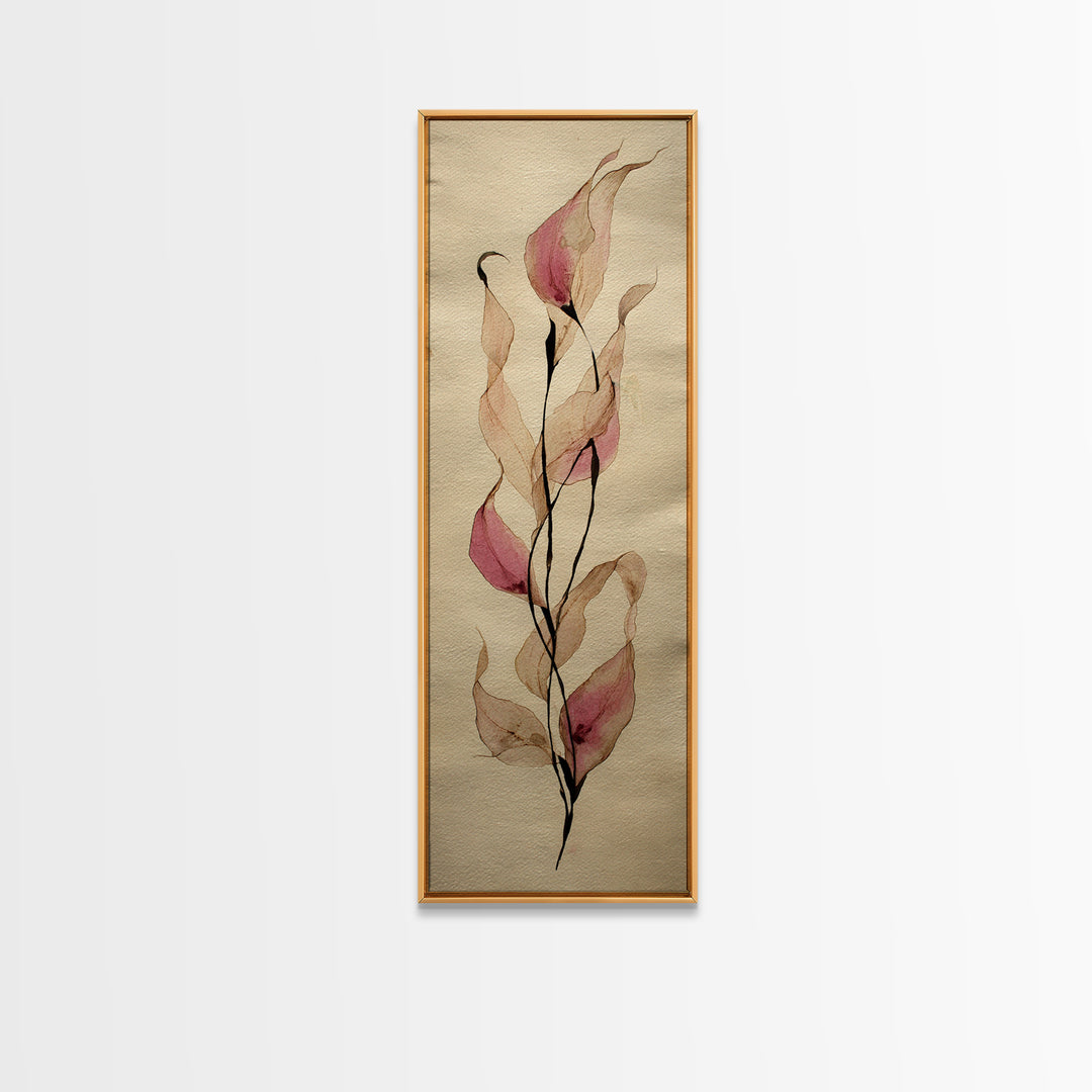 Minimal Botanical Ink Drawing on Handmade Paper Canvas Print, Art, Art Deco, Living Room Decor, Fine Art, Printable Art, ART-1x3-41