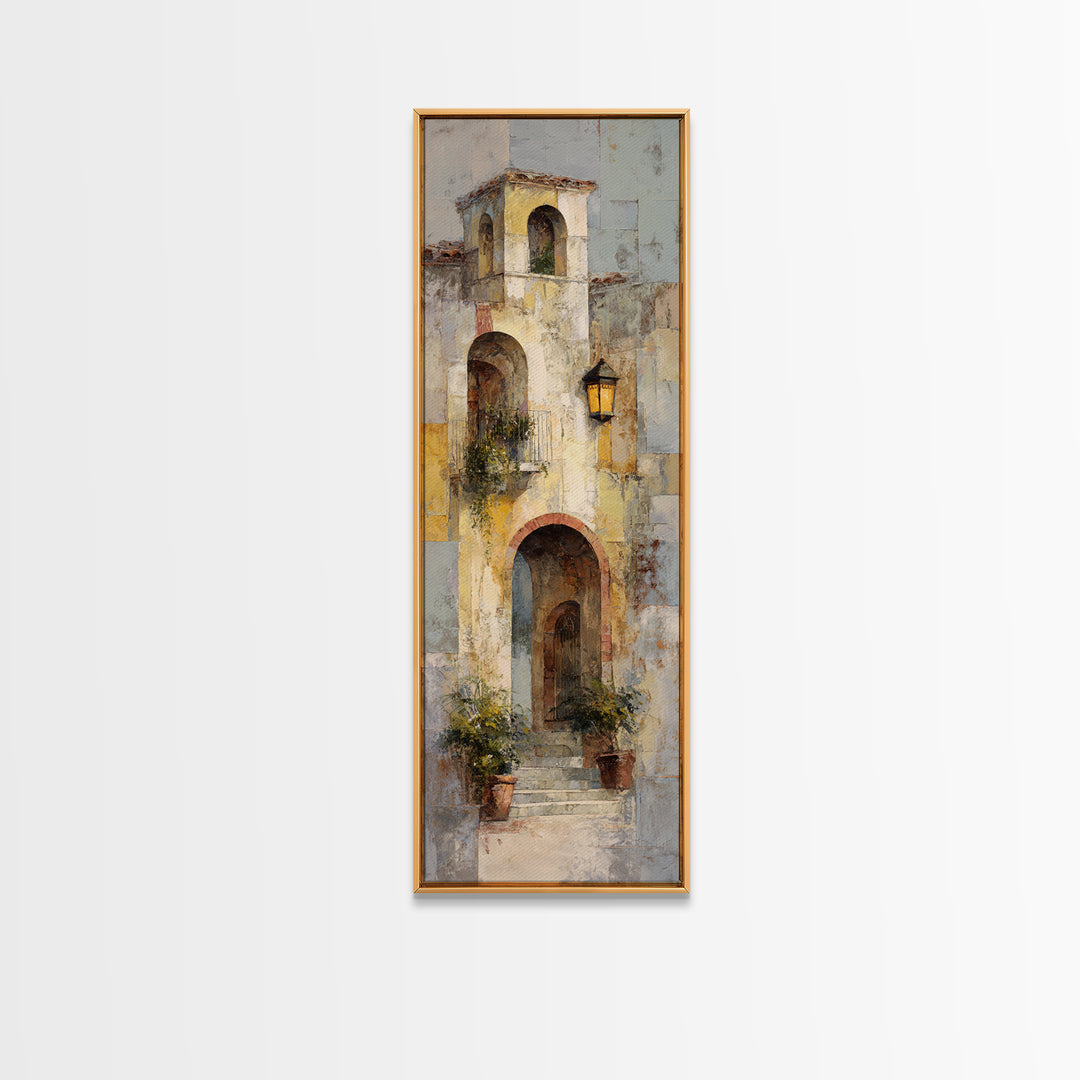 Architectural Archway in Warm Mediterranean Light Framed Canvas Print, Art, Black Art, Living Room Decor, Watercolor Art, ART-1x3-58
