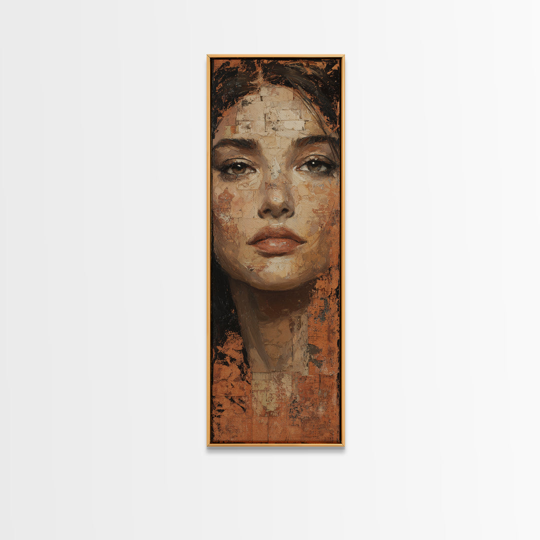Expressive Portrait with Dramatic Light and Textured Framed Canvas Print, Art, Living Room Decor, Fine Art, Art Nouveau, ART-1x3-64
