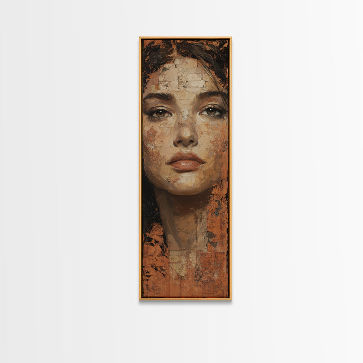 Expressive Portrait with Dramatic Light and Textured Framed Canvas Print, Art, Living Room Decor, Fine Art, Art Nouveau, ART-1x3-64