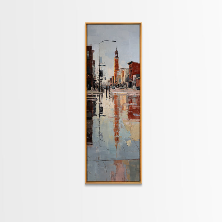 Moody City Scene Reflected Framed Canvas Print, Art, Prints Wall Art, Living Room Decor, Fine Art, Fine Art Print, ART-1x3-70