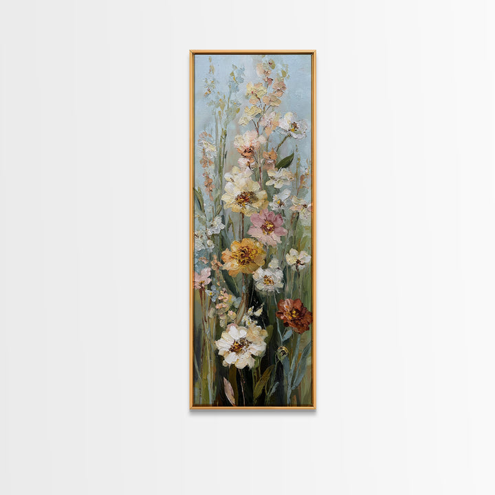 Painterly Meadow with Loose Impressionist Flowers Framed Canvas Print, Art, Large Wall Art, Living Room Decor, Oil Painting, ART-1x3-75