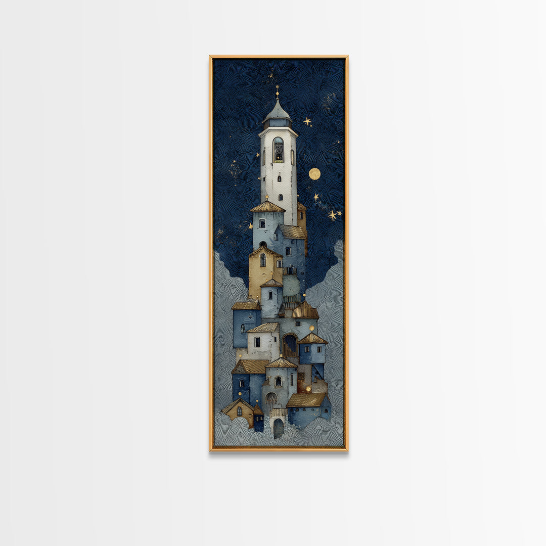 Naive Folk Art Village Framed Canvas Print, Art, Printable Wall Art, Living Room Decor, Fine Art, Canvas Art, ART-1x3-80